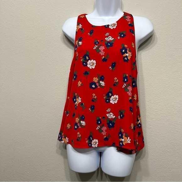 Zara Red Floral Sleeveless Open Back Tie Back/Front Top Blouse Size L - Picture 3 of 5